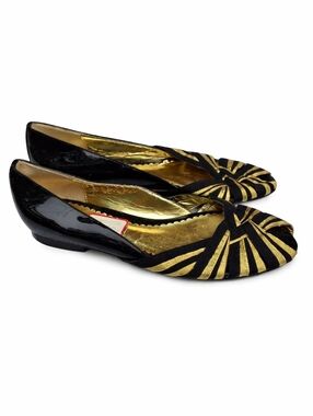 Beverly Feldman black patent ribbon flats 9.5 NEW